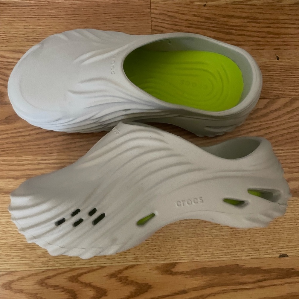 Crocs Gray and Green Clogs